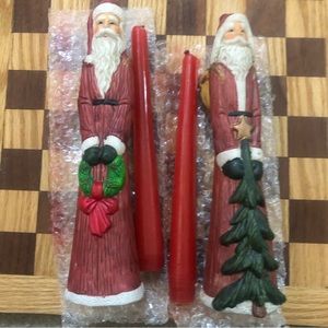 Hand Painted set of 2qty -8” Ceramic Santa Candle holders - lovely little detail